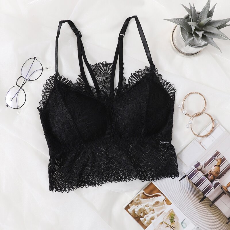 

Floral Lace Longline Bralette, Black