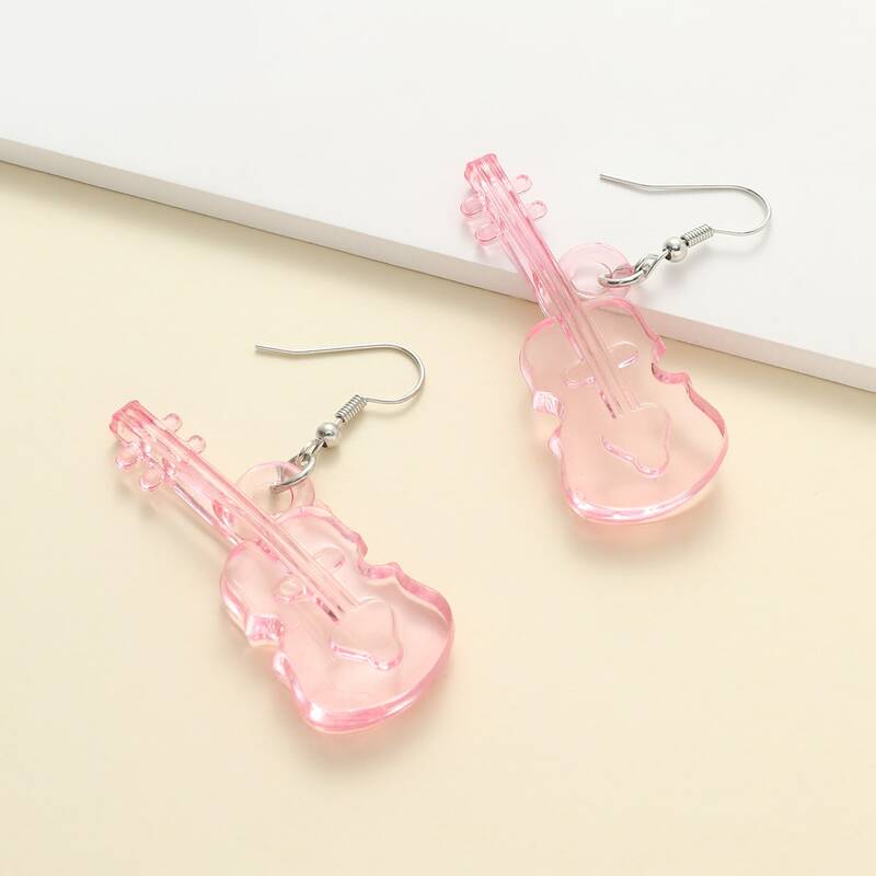 

Clear Guitar Drop Earrings, Pink