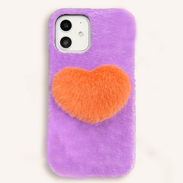 

Heart Decor Plush iPhone Case, Orange