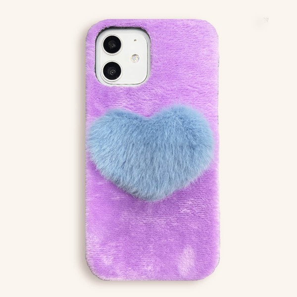 

Heart Decor Plush iPhone Case, Blue