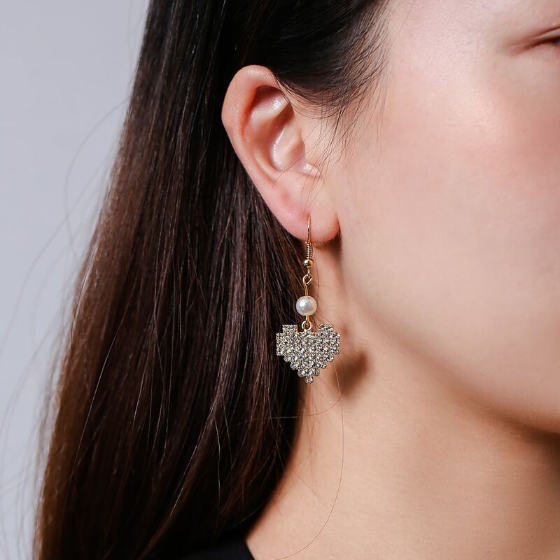 

Rhinestone Heart Drop Earrings, Gold