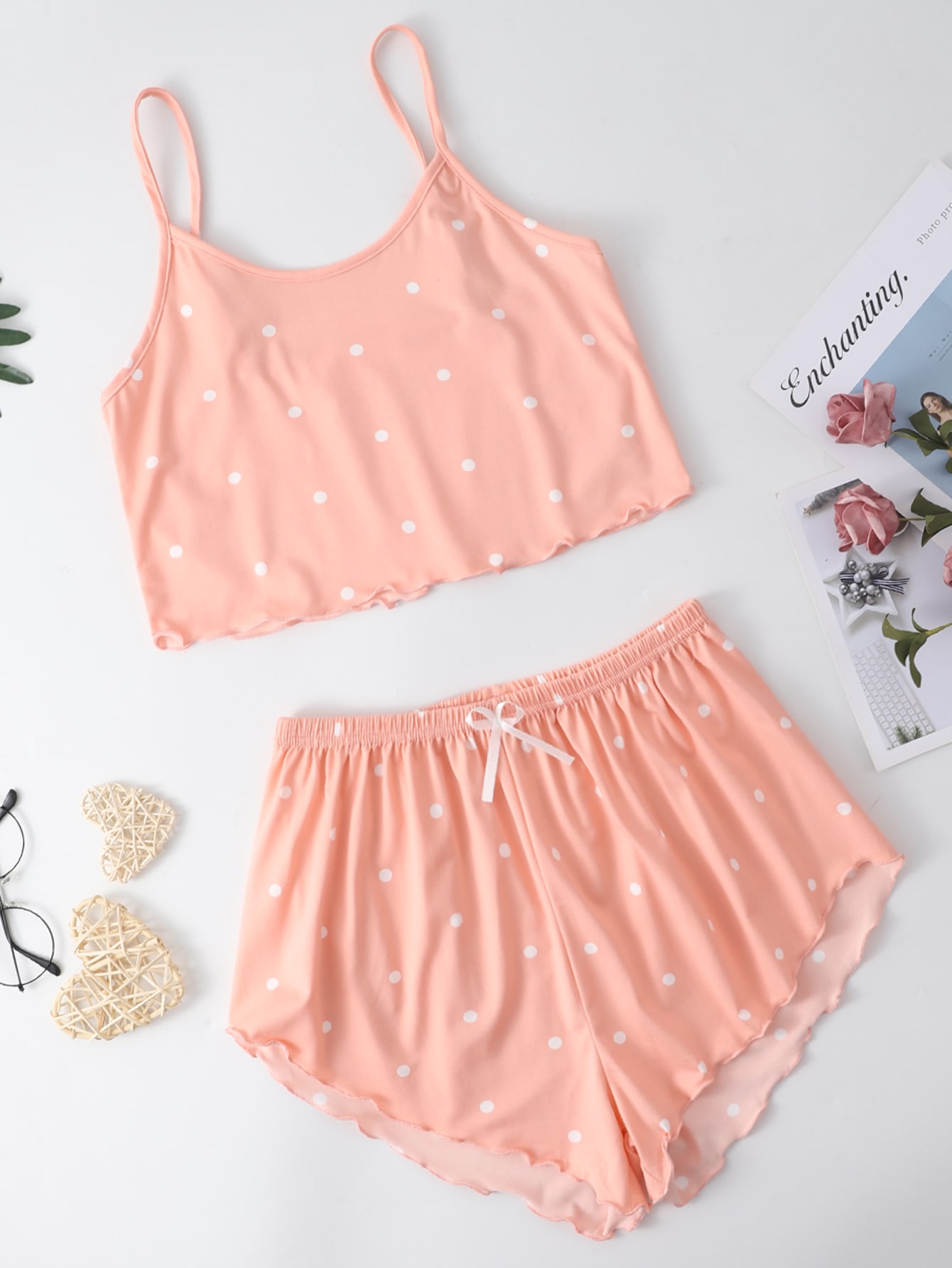 Polka Dot Lettuce Trim Bow Front PJ Set thumbnail