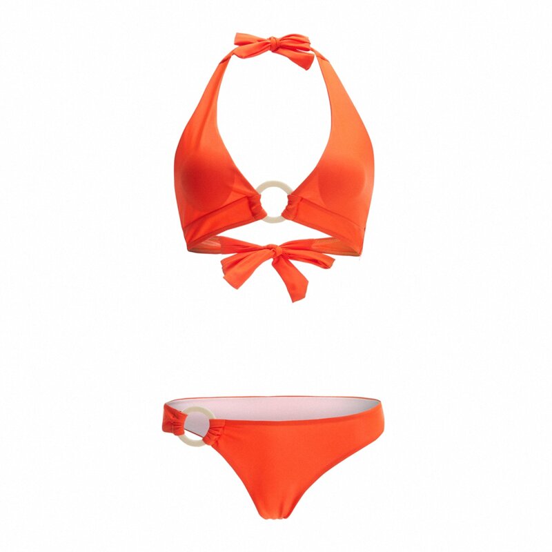

Solid O-ring Linked Bikini Swimsuit, Orange