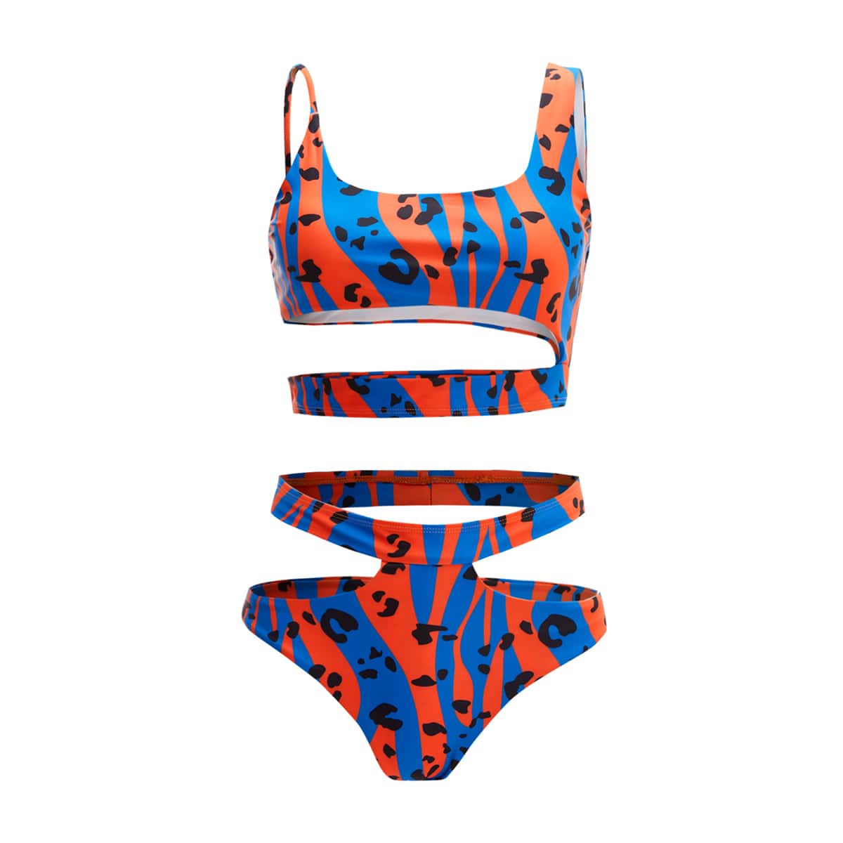 

Allover Print Cut Out Bikini Swimsuit, Multicolor