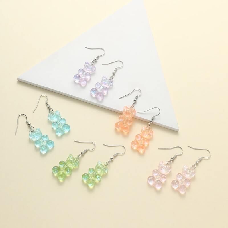 

5pairs Holographic Clear Bear Earrings, Multicolor