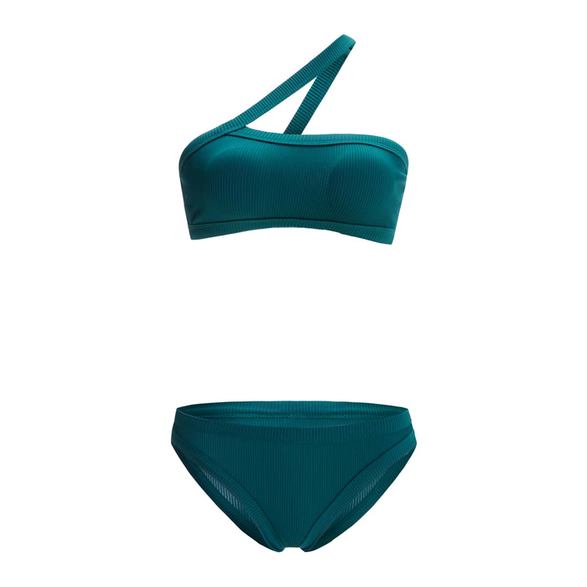 

Solid One Shoulder Bikini Swimsuit, Teal blue