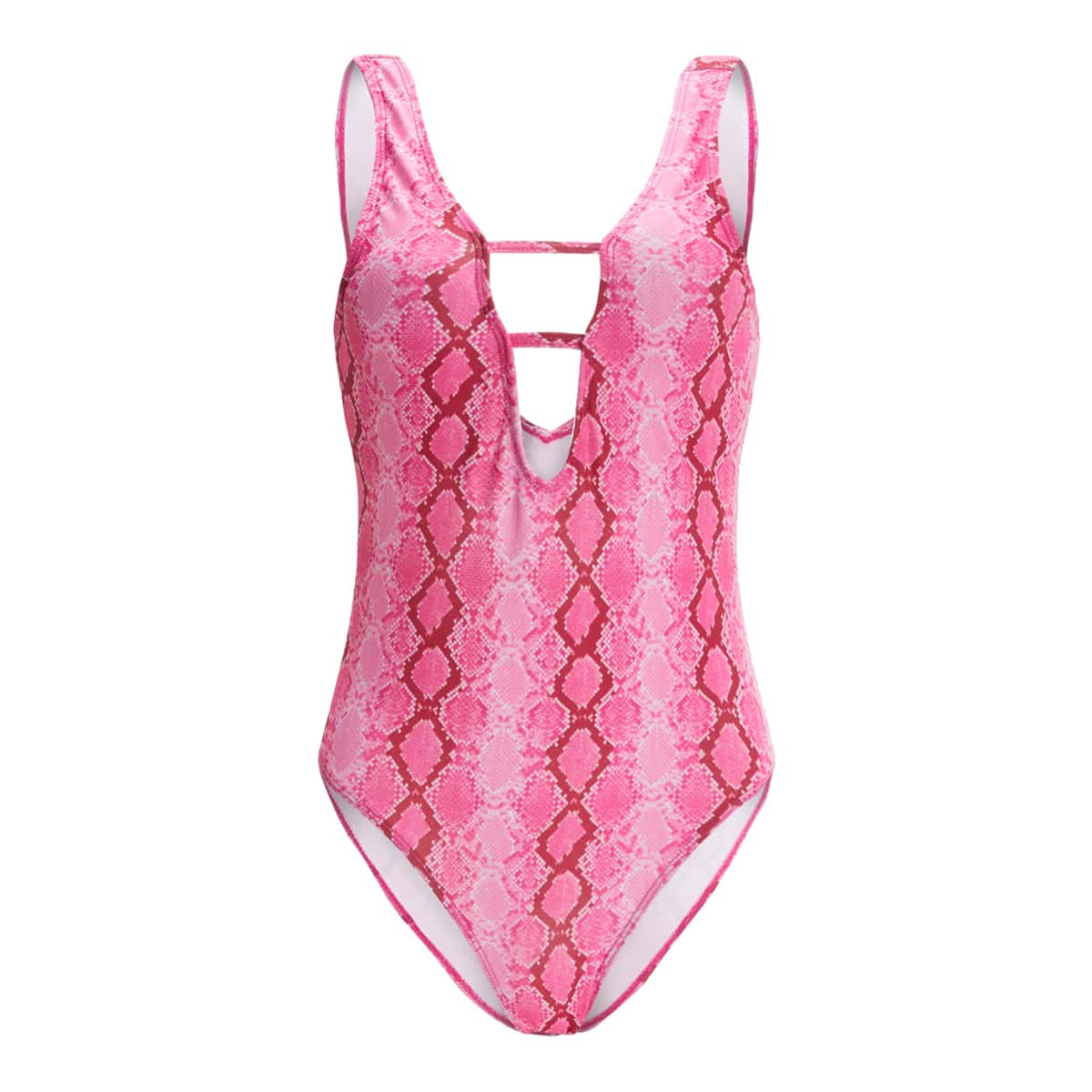 

Snakeskin Print One Piece Swimsuit, Pink