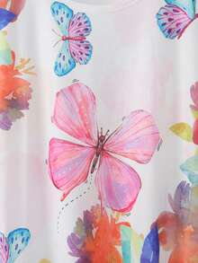 Butterfly Print Cap Sleeve Tee - Multicolor - View 4