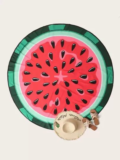 Кругле пляжное одеяло с принтом арбуза - Пора на пляж!