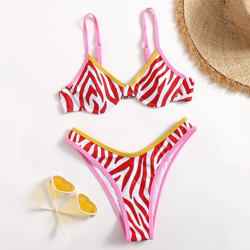 

Allover Print Push Up Bikini Swimsuit, Multicolor