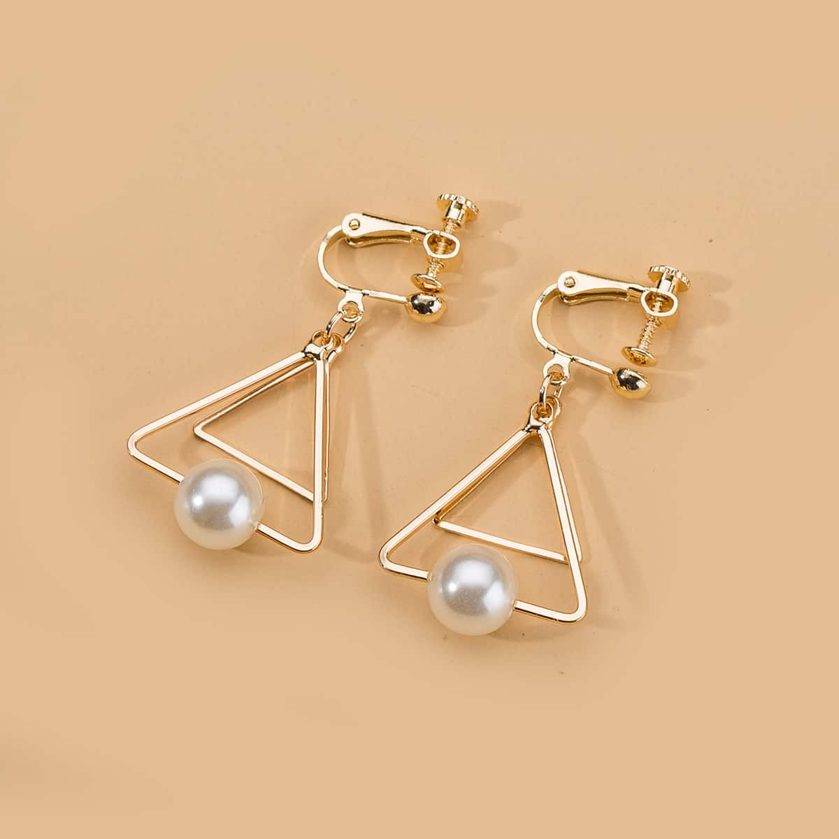 

Faux Pearl & Triangle Drop Earrings, Gold