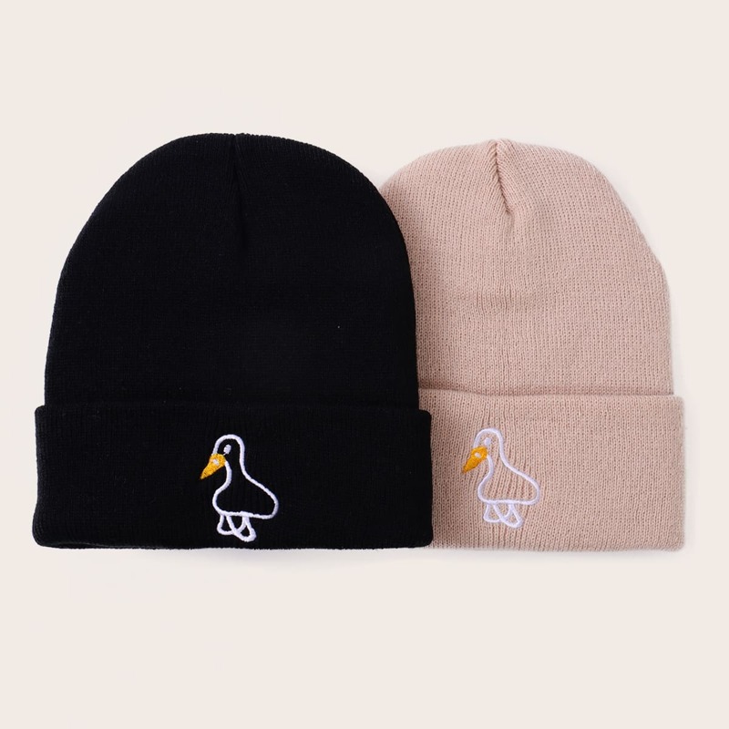 

Guys 2pcs Cartoon Embroidery Beanie, Multicolor