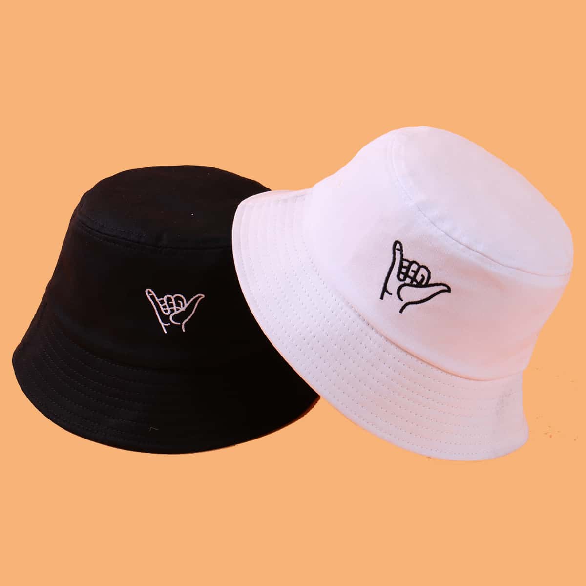 

Guys 2pcs Hand Embroidery Bucket Hat, Multicolor