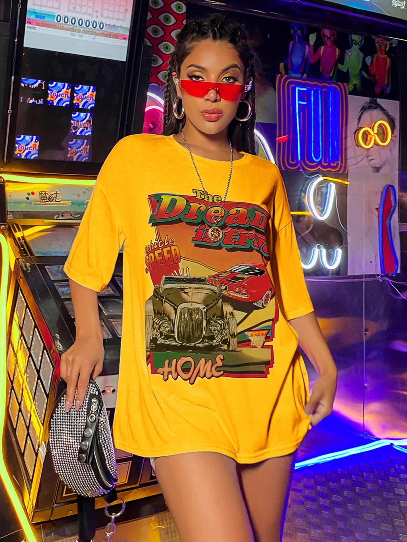 Car And Letter Graphic Oversized Tee thumbnail
