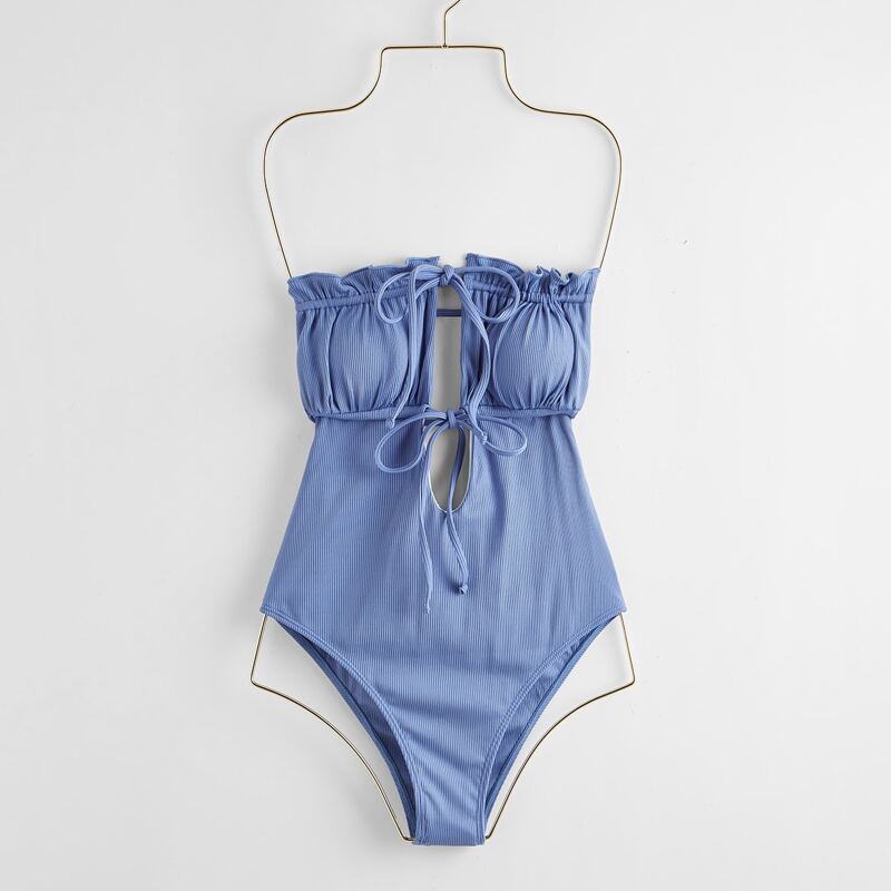 

Ruched Tie Front One Piece Swimsuit, Dusty blue