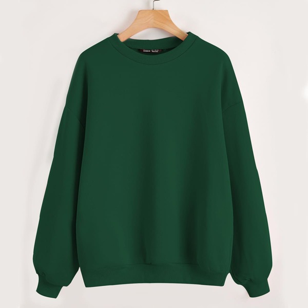 

Drop Shoulder Solid Pullover, Dark green