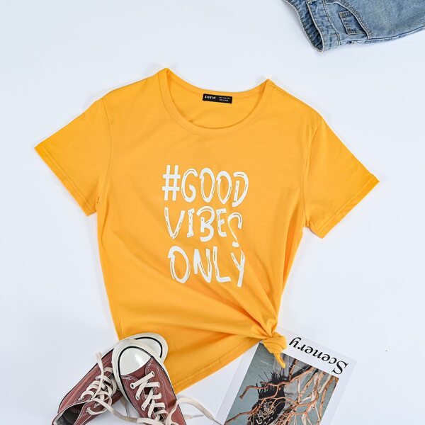 

Round Neck Slogan Graphic Tee, Yellow bright