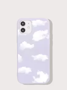 1pc Colorful Painted Cloud Patterned Purple Phone Case Compatible With IPhone - Lilac Purple - View 1