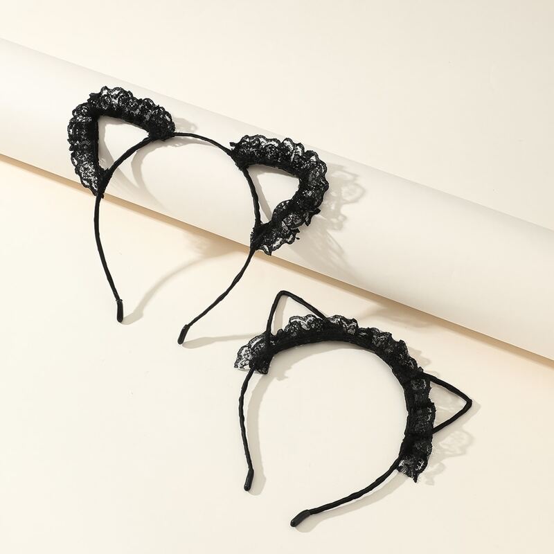 

2pcs Lace Cat Ear Hair Hoop, Multicolor