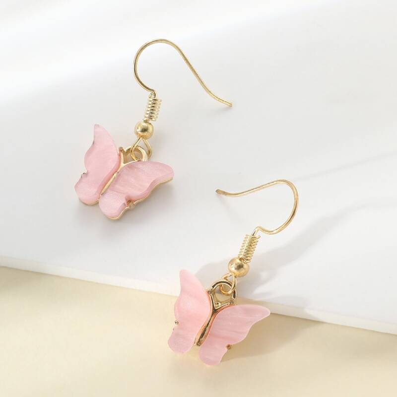

Butterfly Drop Earrings, Pink