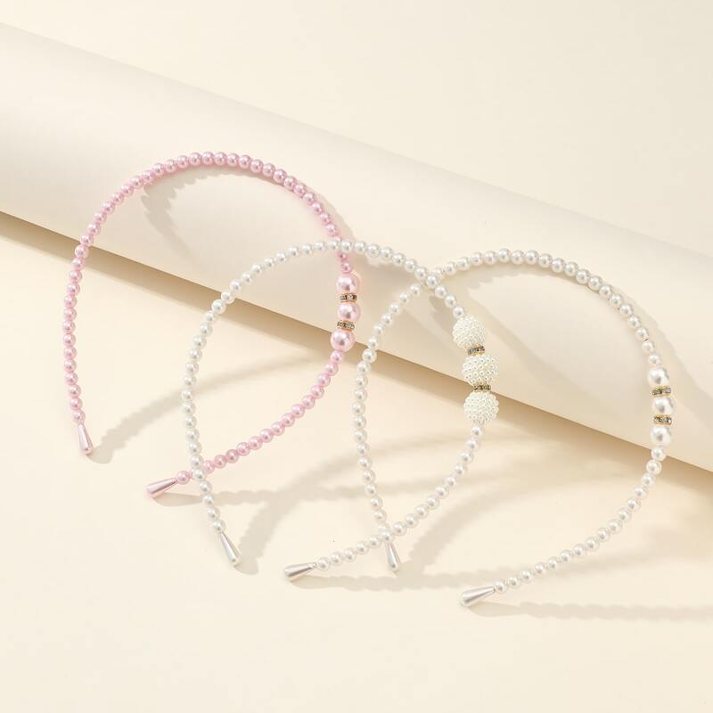 

3pcs Faux Pearl Hair Hoop, Multicolor