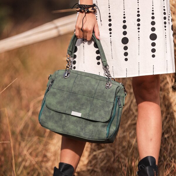 

Stitch Detail Flap Tote Bag, Green