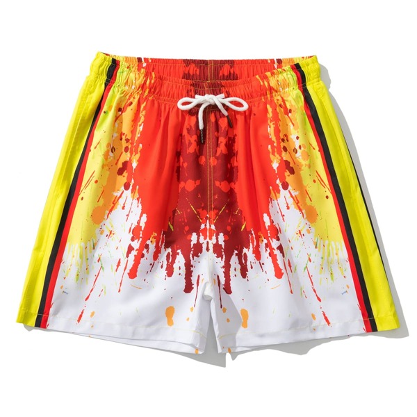 

Men Paint Splatter Pattern Drawstring Swim Trunks, Multicolor