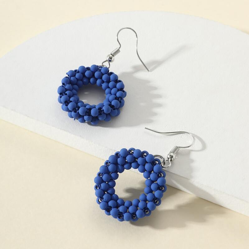 

Beaded Circle Drop Earrings, Royal blue