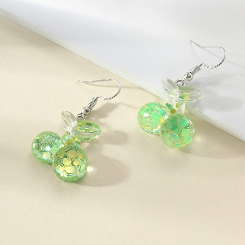 

Clear Cherry Drop Earrings, Green