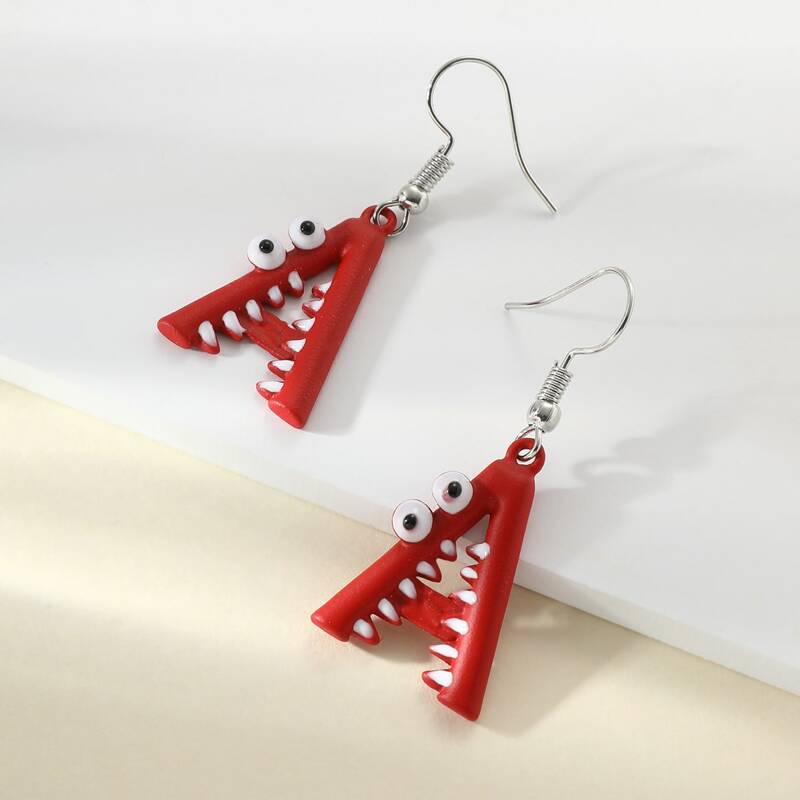 

Cartoon Letter Drop Earrings, Red