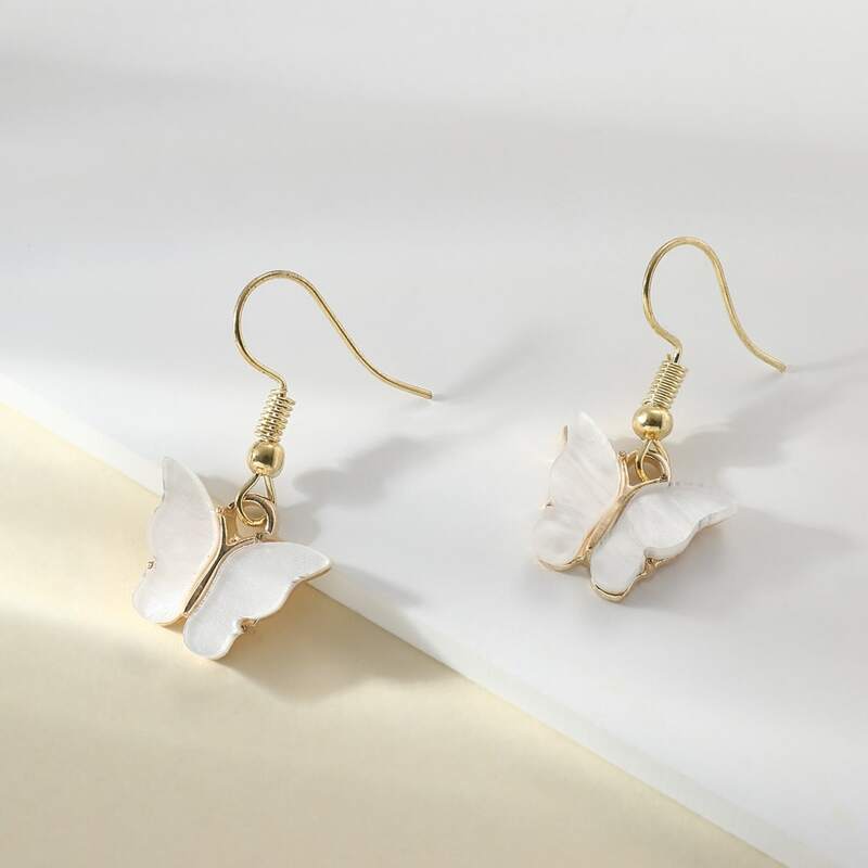 

Butterfly Drop Earrings, White