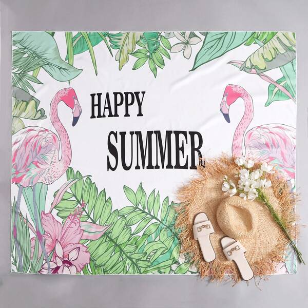 

Flamingo & Plant Print Beach Blanket, Multicolor
