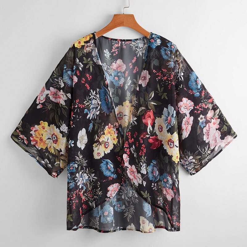 

Floral Open Front Kimono, Multicolor