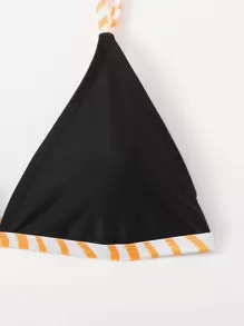 Conjunto de bikini triangular de tanga con ribete de rayas para playa de verano - Negro - Ver 4