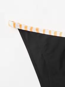 Conjunto de bikini triangular de tanga con ribete de rayas para playa de verano - Negro - Ver 5
