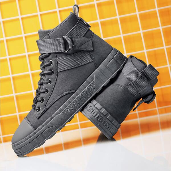

Men Lace Up Front Canvas Ankle Boots, Grey