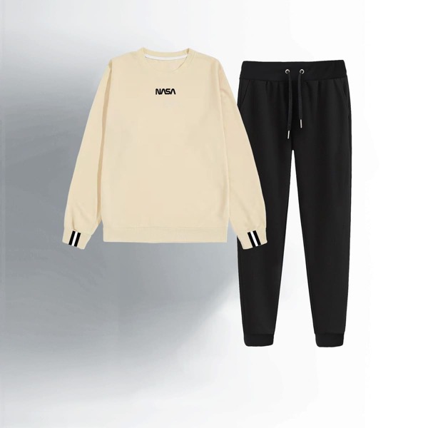 

Men Letter Graphic Sweatshirt & Drawstring Waist Sweatpants, Khaki
