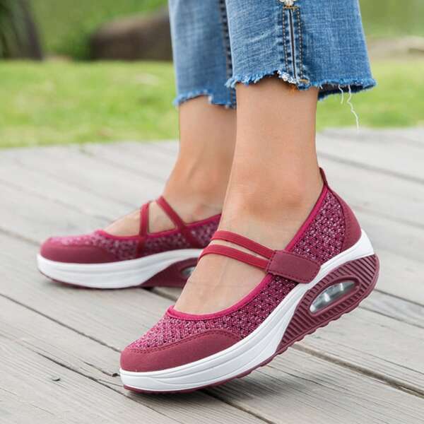 

Velcro Strap Air Cushion Sneakers, Red