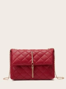 Metal Tassel Decor Quilted Crossbody Bag