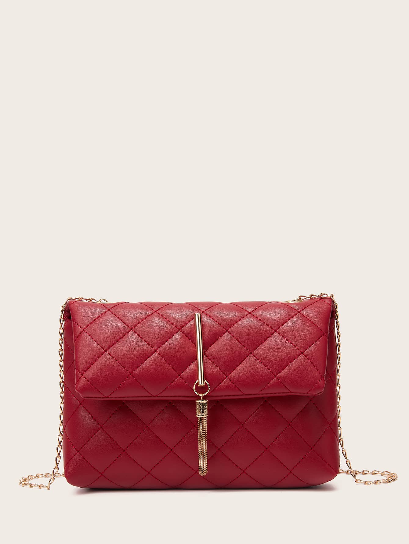 Metal Tassel Decor Quilted Crossbody Bag