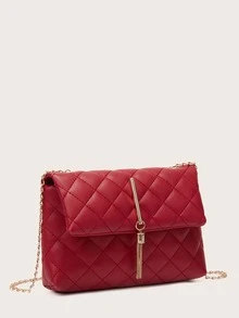Metal Tassel Decor Quilted Crossbody Bag