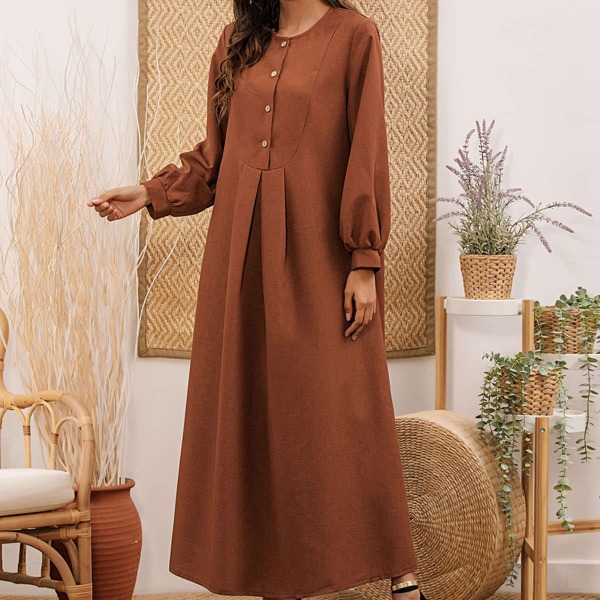 

Solid Half Button Tunic Dress, Burnt orange