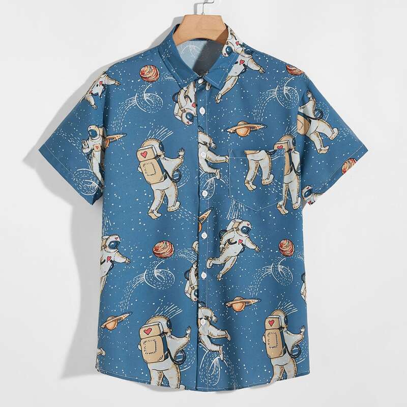 

Guys All Over Astronaut Print Shirt, Blue