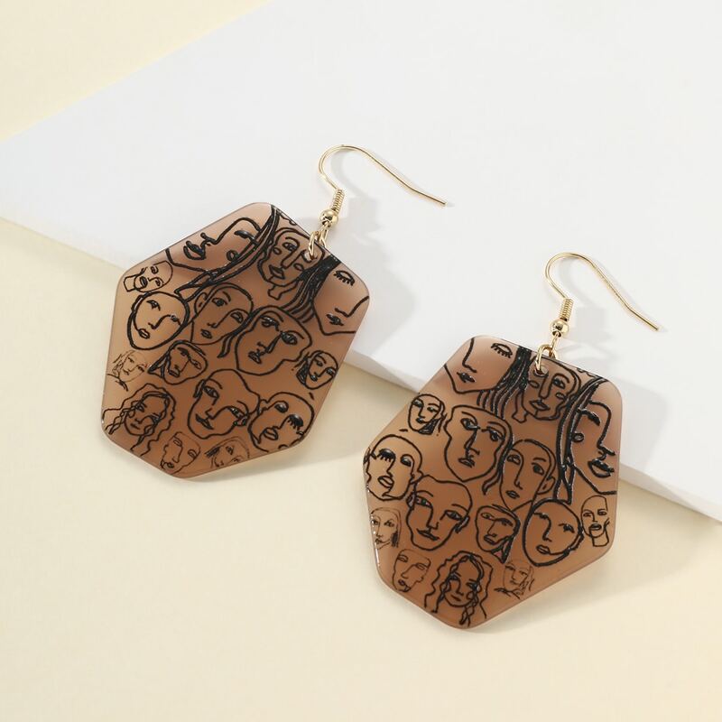 

Geo & Figure Drop Earrings, Brown
