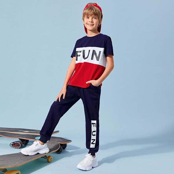 

Boys Colorblock Letter Graphic Tee & Sweatpants Set, Multicolor