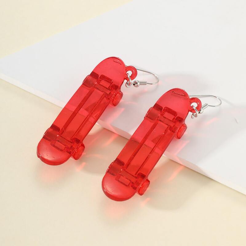 

Clear Mini Skateboard Drop Earrings, Red