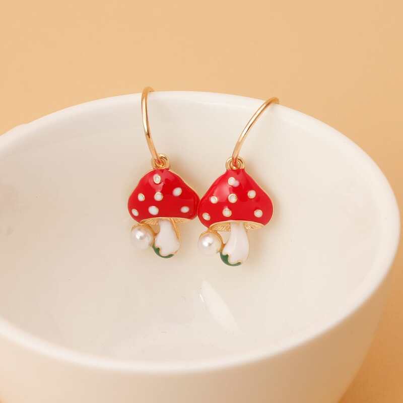 

Mushroom Drop Earrings, Red