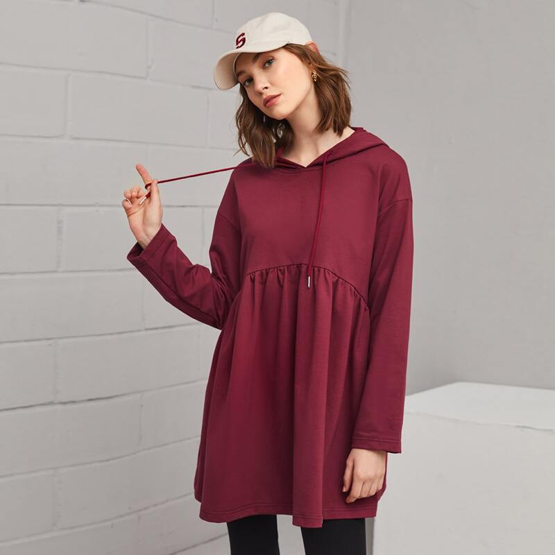 

Drop Shoulder Peplum Hoodie, Maroon
