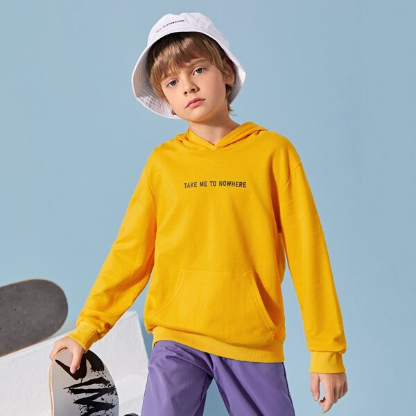 

Boys Drop Shoulder Slogan Graphic Hoodie, Bright mustard yellow