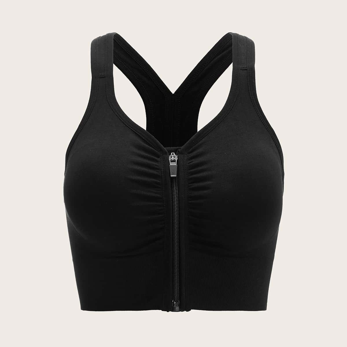 

Zip Up Cut Out Back Sports Bra, Black